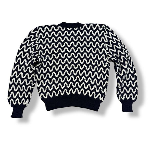 Vintage Women’s Wool Sweater S Blue Crop Zig Zag Geometric Puff Sleeve Artsy - Picture 9 of 9